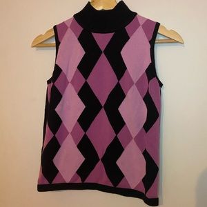 Vintage Pink Argyle Sleeveless Turtleneck